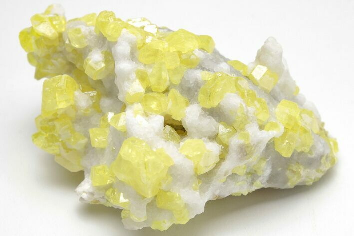 Sulfur Crystals on Fluorescent Aragonite - Italy #208737